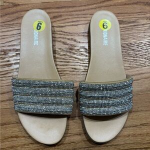 Women's rhinestone Tan Slide Sandals